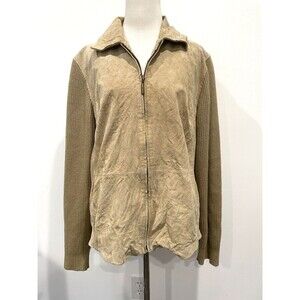 Vtg Y2K Fabio Womens Leather and Sweater Arms Tan Zip Up Jacket Size XL‎